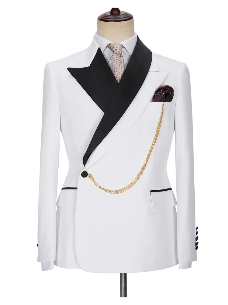 Mens Customized White Peaked Lapel Bling 2 Piece Slim Fit Suit main image 1